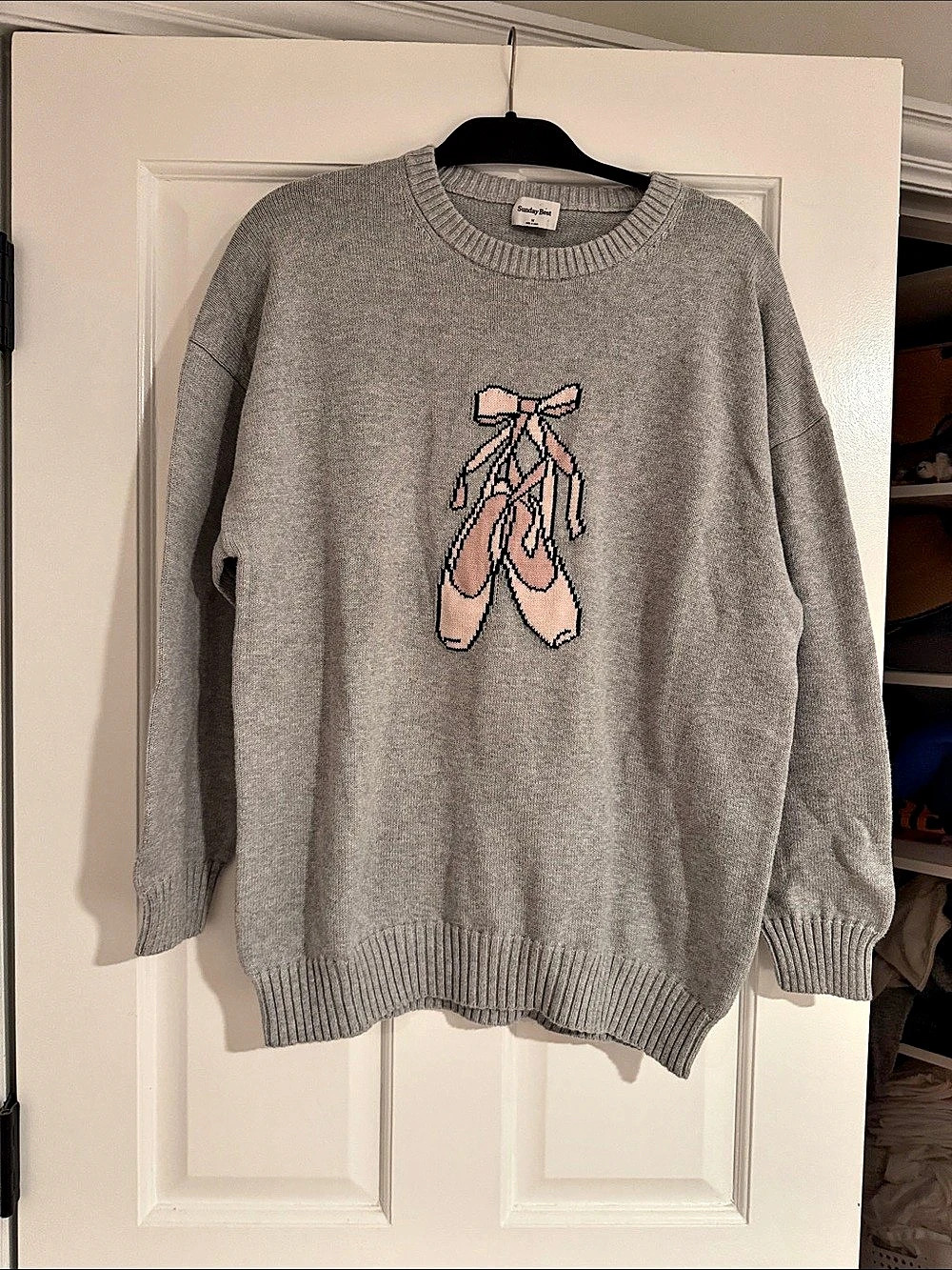 Sunday Best Peggy Sweater Ballet Shoe Embroidery Gray Medium